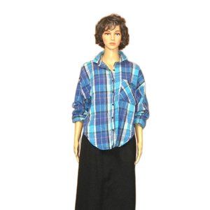 FRAGILE  Vintage Long Sleeve, Button Down, Collared Shirt ~ Blue Plaid